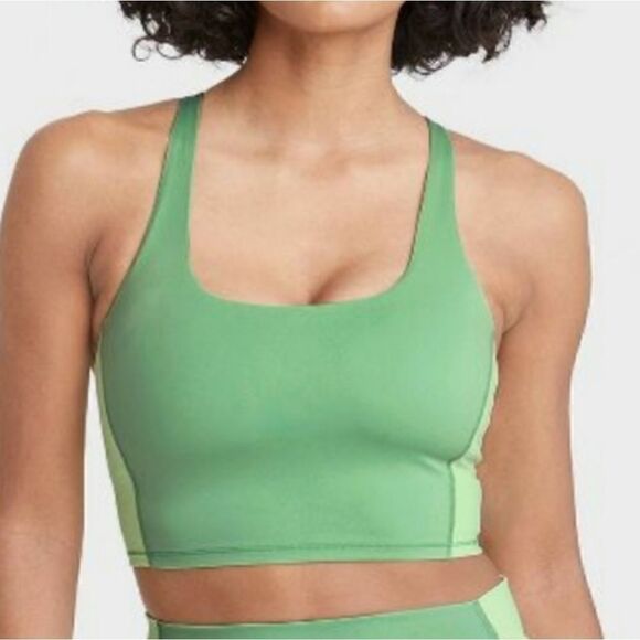 Nwt XL sports bra crop top all in motion green colorblock with removable pads - Picture 1 of 5
